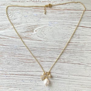 Fresh Water Pearl, Sun, Micro Pave Necklace