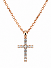 Cargar imagen en el visor de la galería, Rose Gold Cross Necklace Micro Pave CZ Necklace