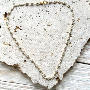 Gold Crystal Bezel Necklace – Elegant Chain with Round Stones