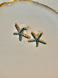 Crystal Blue Starfish Earrings