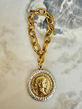 Load image into Gallery viewer, Roman Coin Medallion Bracelet – 24kt Gold Plated &amp; Antique Silver Statement Jewelry
