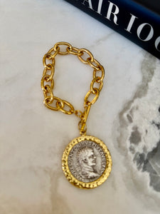 Gold Roman Medallion Bracelet- Bold Statement Chain