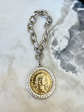 Roman Coin Medallion Bracelet –Silver & Gold Statement Jewelry