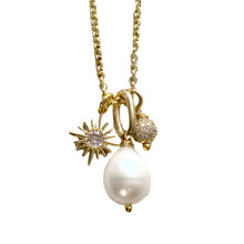 Load image into Gallery viewer, Fresh Water Pearl, Sun, Micro Pave Necklace