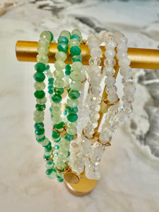 6 PCS - Metal Disc Charm Faceted Beaded Stretch Multi Layered Bracelets