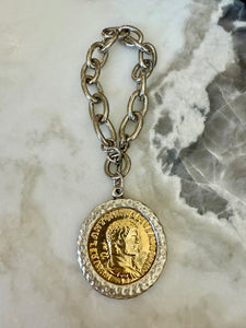 Roman Coin Medallion Bracelet –Silver & Gold Statement Jewelry