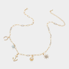 Cargar imagen en el visor de la galería, Stone Paved Horseshoe Starburst Anchor Pearl Shell Charm  Chain Necklace