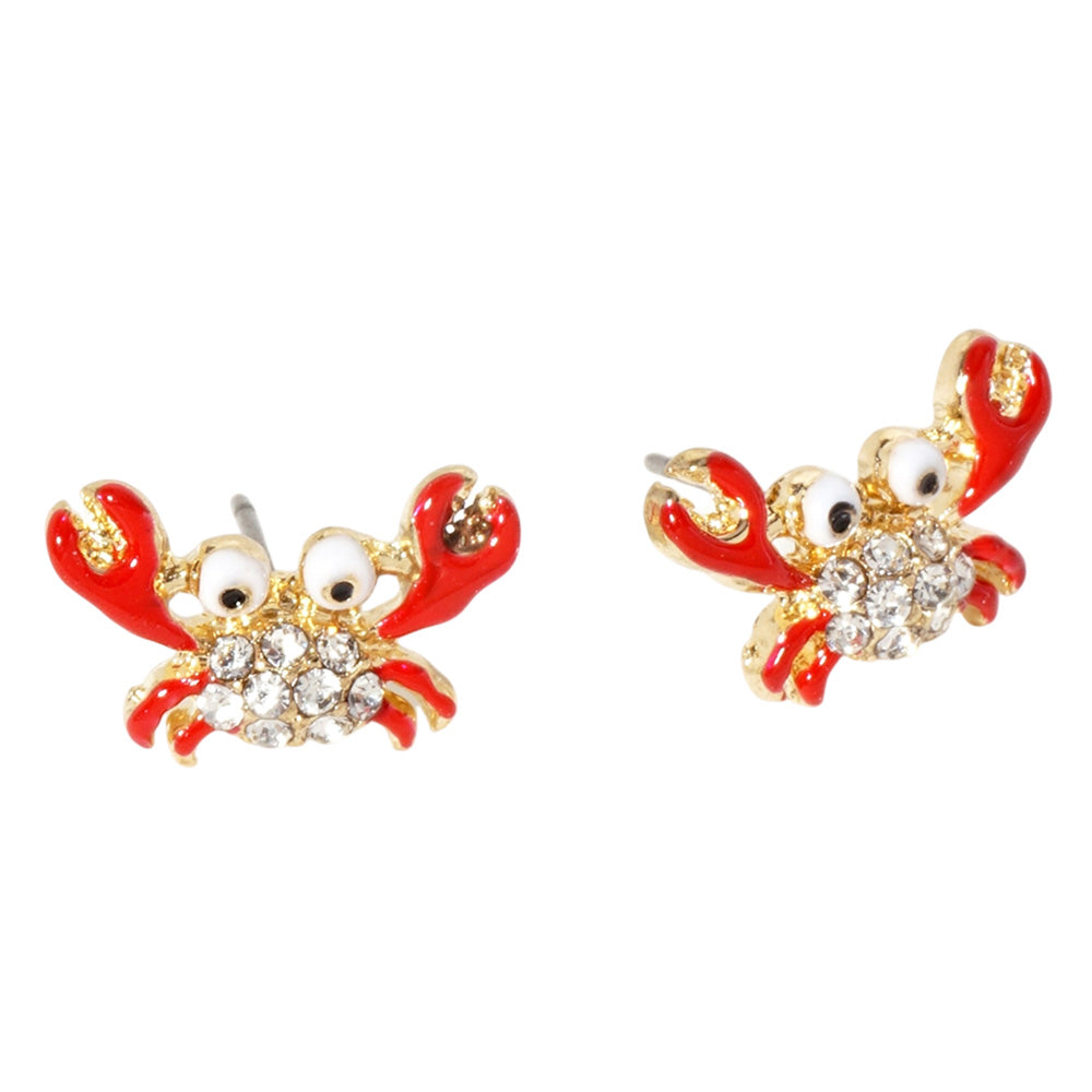 Crab Crystal Accented Stud Earrings