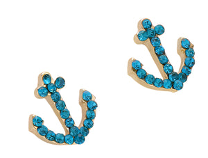  blue rhinestone anchor earrings set 