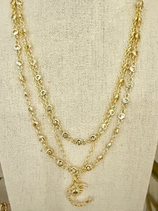 Gold Crystal Bezel Necklace – Elegant Chain with Round Stones