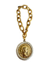 Load image into Gallery viewer, Roman Coin Medallion Bracelet – 24kt Gold Plated &amp; Antique Silver Statement Jewelry
