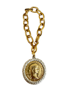 Roman Coin Medallion Bracelet – 24kt Gold Plated & Antique Silver Statement Jewelry