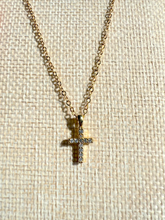 Cargar imagen en el visor de la galería, Gold cross necklace with cubic zirconia stones on chain