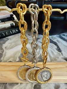 Gold Roman Medallion Bracelet- Bold Statement Chain