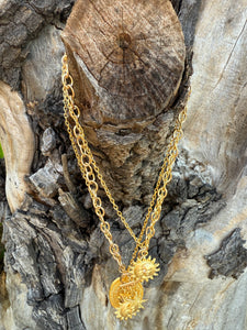 Gold-Plated Sun Face Pendant Necklace