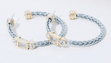 Cargar imagen en el visor de la galería, 14K Gold Plated Round Rectangle CZ Stone Cluster Pointed Two Tone Twisted Hoop Earrings