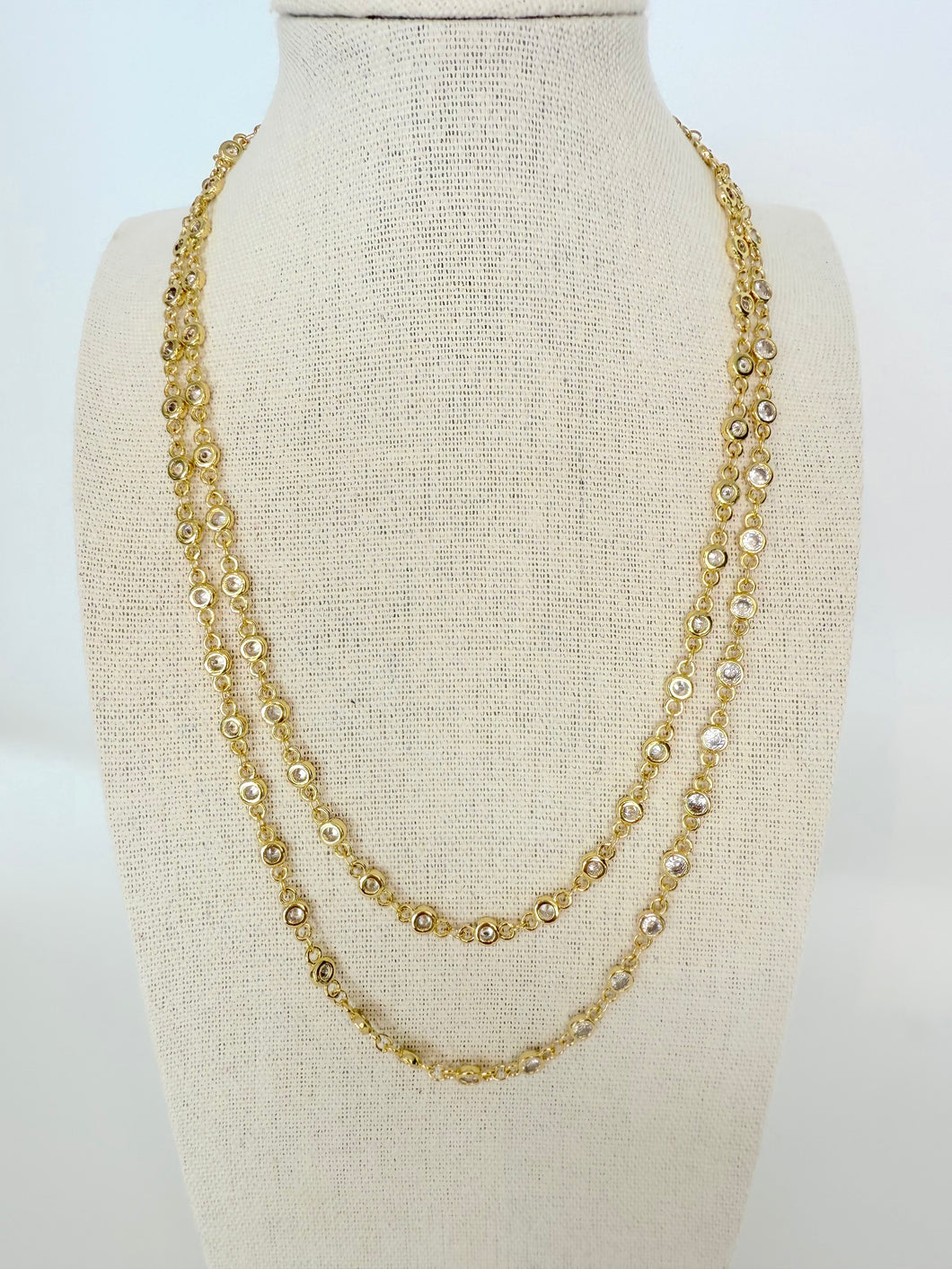 Two-layer gold crystal chain necklace 