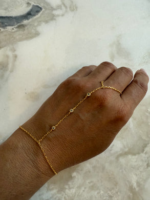 Gold Dipped Marquise CZ Stone Bezel Chain Hand Chain Bracelet
