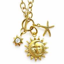 Cargar imagen en el visor de la galería, Gold Charm Necklace- Sun, Star &amp; Starfish Pendant Chain