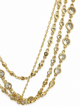 Load image into Gallery viewer, Gold Crystal Bezel Necklace – Elegant Chain with Round Stones