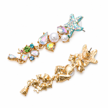 Cargar imagen en el visor de la galería, Summer Starfish Rhinestone Pearl Gold Earrings