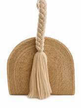 Cargar imagen en el visor de la galería, Natural Raffia Half-Moon Bag with Braided Tassel Handle