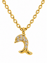 Cargar imagen en el visor de la galería, Golden Dolphin Crystal Necklace