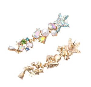 Summer Starfish Rhinestone Pearl Gold Earrings