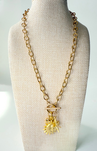 Gold Charm Necklace- Sun, Star & Starfish Pendant Chain