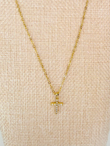 Gold Cross Necklace | Micro Pave Dainty CZ Pendant