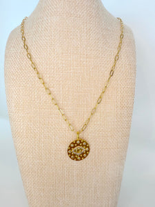 Gold Evil Eye Pendant Necklace - Dainty Protection Jewelry