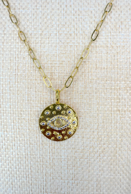 Gold Evil Eye Pendant Necklace - Dainty Protection Jewelry