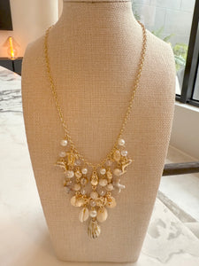 Gold Charm Necklace with Seashells & Ocean Inspired Charms