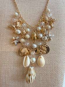 Gold Charm Necklace with Seashells & Ocean Inspired Charms