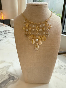Gold Charm Necklace with Seashells & Ocean Inspired Charms