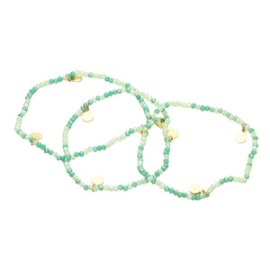 6 PCS - Metal Disc Charm Faceted Beaded Stretch Multi Layered Bracelets