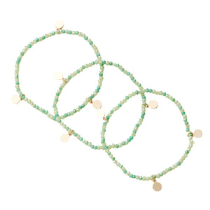 6 PCS - Metal Disc Charm Faceted Beaded Stretch Multi Layered Bracelets