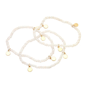 6 PCS - Metal Disc Charm Faceted Beaded Stretch Multi Layered Bracelets