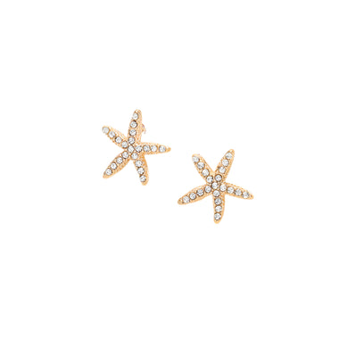 Tiny starfish stud earrings with iridescent crystals – delicate seaside sparkle.