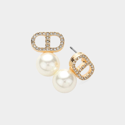 Stone Paved Pearl Earrings