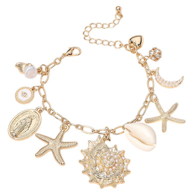 Golden Seashell & Starfish Charm Bracelet – Coastal Medallion Jewelry