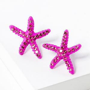 Pink Cyrstal Starfish Stud Earrings