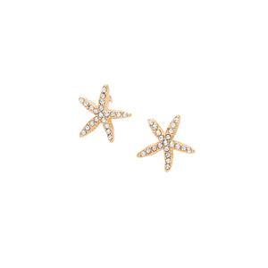 Clear Gold Crystal Starfish Stud Earrings