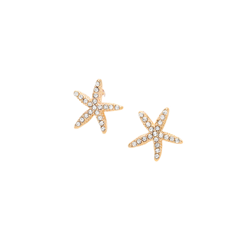 Clear Gold Crystal Starfish Stud Earrings