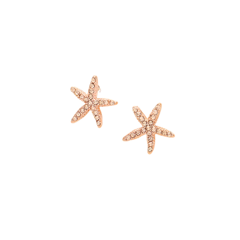 Peach Rose Gold Crystal Starfish Stud Earrings