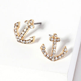 Crystal Rhinestone Paved Anchor Stud Earring