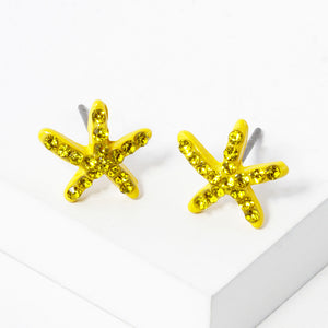 Yellow Crystal Paved Starfish Stud Earrings