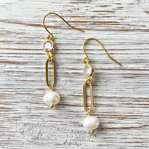 Freshwater Pearl Dangle Chain Earrings-Gold Plated