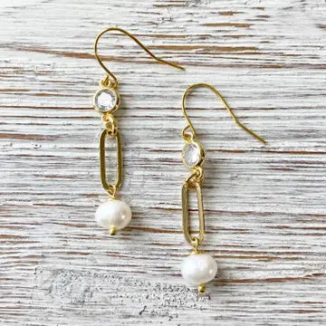 Freshwater Pearl Dangle Chain Earrings-Gold Plated