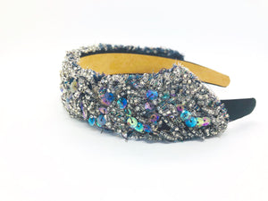 Vintage Iridescent Purple, Silver & Black Sequin Headband